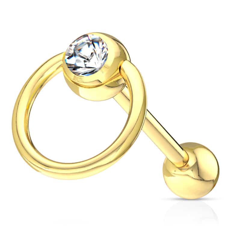 ברבל בצבע זהב בשילוב טבעת עם קריסטל שקוף