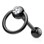 ברבל בצבע שחור בשילוב טבעת עם קריסטל שקוף