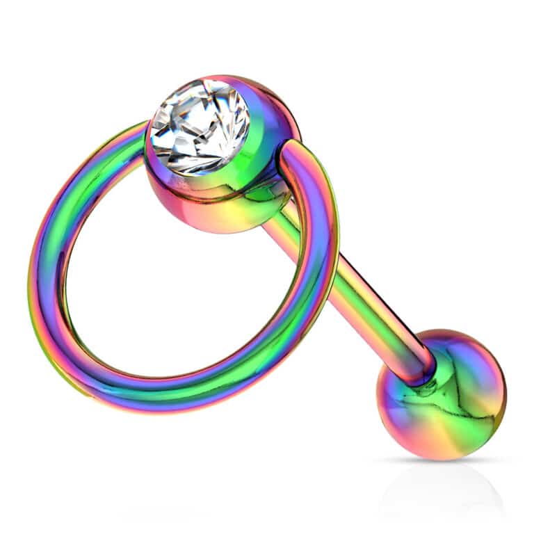 ברבל בצבעי הקשת בשילוב טבעת עם קריסטל שקוף