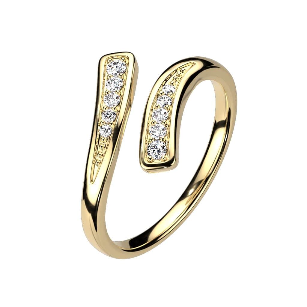 טבעת גמישה משובצת אבני זירקוניה זהב