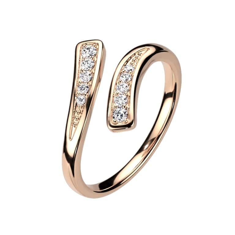 טבעת גמישה משובצת אבני זירקוניה רוז גולד